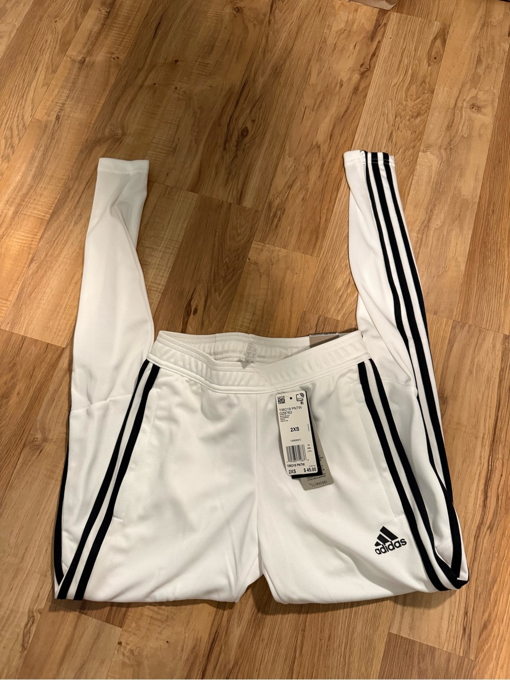 adidas White Track Pants with Black Three-Stripes